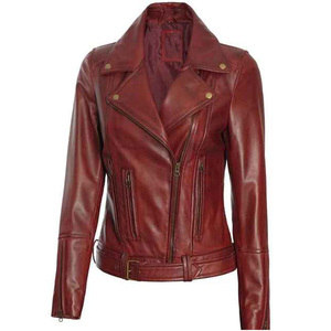 Wholesale New Winter Fashion Maroon Asymmetrical Motorcycle Genuine Leather Fur <b>Coat</b> Coated Polyester Customizable Colors Sizes - Product Image 2
