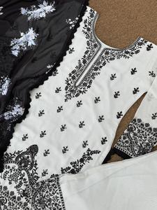 Présentation de la nouvelle collection Faux Georgette Fancy Broded Thread And Sequence Work Top & Palazzo With Digital Printed Dupatta - Product Image 5