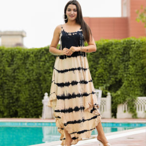 เดรสยาวผ้าเรยอนลายมัดย้อมสำหรับผู้หญิง สไตล์ฤดูร้อน เหมาะสำหรับงานปาร์ตี้ สายเดี่ยว - Product Image 1