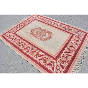 Tapis traditionnel en laine beige rouge 5.4x7.2 pieds Vintage turc motif Patchwork de grande surface pour décor de salon pour adolescents - Product Image 4