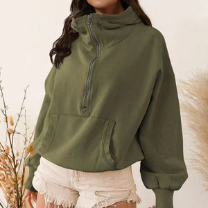 Sudadera Deportiva Casual de Invierno para Mujer, Cuello Alto, Tejida, Color Sólido, con Cremallera y Cordón, Cómoda, Manga Larga, Venta al Por Mayor - Product Image 2