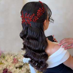 Bridella BHP21 Bandeau en strass rouge perle avec un design floral élégant, ajustement confortable pour les mariages et les événements formels des femmes - Product Image 2