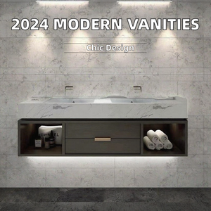 Mueble de Baño Moderno de Melamina Estilo 2025, Montado en la Pared, con Espejo LED, Lavabo de Cerámica, Desagüe de Acero Inoxidable, 5 Años de Garantía - Product Image 2