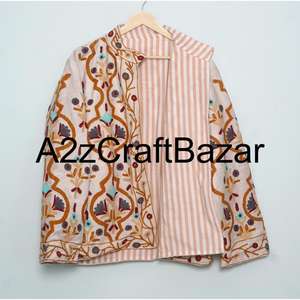 Veste en velours Suzani à motifs dessinés à la main, veste d'hiver, manteau pour femmes, veste en tissu de velours Suzani, veste de soirée en velours - Product Image 6