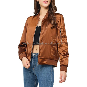 Chaqueta Bomber de satén de seda a la moda informal de alta calidad para mujer, diseño universitario corto transpirable grueso personalizado para invierno - Product Image 6