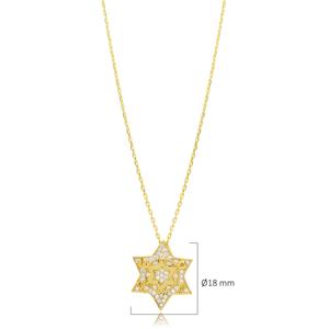 Collar con Colgante de Estrella de David con Piedra CZ, Joyería de Plata de Ley 925 Hecha a Mano en Turquía, Venta al Por Mayor - Product Image 3