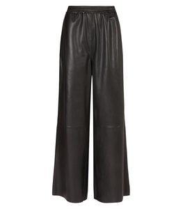 Vintage Style Women's Leather Pants Mid-Waist Wide Leg Straight Cut Anti-Wrinkle Breathable Sustainable Logo Stripe for Winter - Product Image 1