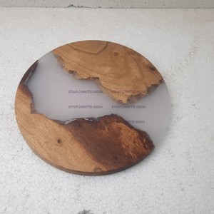 <b>Table</b> Decoration Wood & <b>Resin</b> Round Shape Brown White Coasters <b>Table</b> Decorate And Birthday Party kitchenware Used At Best Price - Product Image 4