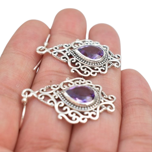 Pendientes de mejor diseño, pendientes de plata de ley sólida 925 con piedras preciosas de amatista para mujeres y niñas, Pendientes colgantes, joyería de plata - Product Image 1