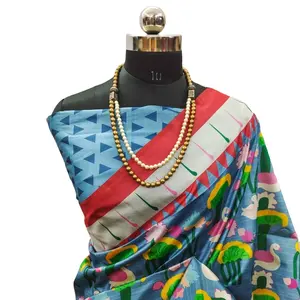 Kareena kapoor'un tasarımcı fantezi Sari koleksiyonu Tusser ipek ördek baskılı tasarımcı Sari bluz ile