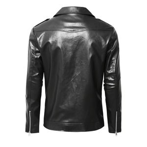 Chaquetas de Cuero para Hombre, Diseño Moderno, Otoño Invierno, Color Sólido, Cierre de Cremallera, Chaqueta de Cuero Sintético de Piel de Oveja para Hombre - Product Image 2