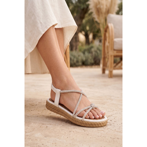 Sandalias Blancas de Verano para Mujer, Punta Abierta, Transpirables, Planas, Plantilla de Cuero Genuino, Plataforma Moderna con Adornos de Piedras Brillantes - Product Image 2
