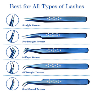 Pince à épiler à pointe droite incurvée en forme de L revêtue de titane bleu ensemble de pinces à épiler de beauté en acier inoxydable pour l'extension des cils - Product Image 6