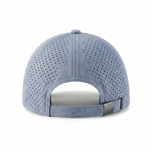 Casquette de baseball unisexe réglable à 6 panneaux, gris uni, maille respirante perforée découpée au laser, chapeau décontracté d'extérieur, vente en gros, logo personnalisé - Product Image 5