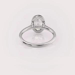 IGI Certified Oval Cut Lab Grown Diamond Bezel Set Engagement / Wedding Ring with Pavé Band in <b>Solid</b> 925 Sterling <b>Silver</b> - Product Image 4