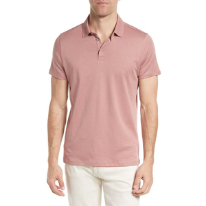 Polo décontracté pour homme 100 % coton avec fermeture boutonnée, manches courtes imprimées et logo brodé sur le devant, modèle vierge - Product Image 1