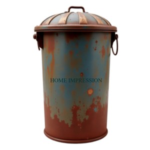 Cubo de basura antiguo de aspecto de tendencia, cubo de basura decorativo con acabado rústico elegante, cubo de basura de Metal para interiores de forma redonda - Product Image 1
