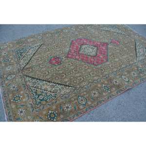 Authentic Large Vintage Turkish Rug 6.2 X 9.5ft Classic <b>Brown</b> Red Patchwork Design <b>Wool</b> Latex Rectangular Hallway for Room Decor - Product Image 2