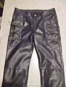 Pantalons en cuir de vache véritable pour hommes en gros, pantalons de haute qualité à bas prix d'usine, teinture unie avec logo sur la taille - Product Image 3