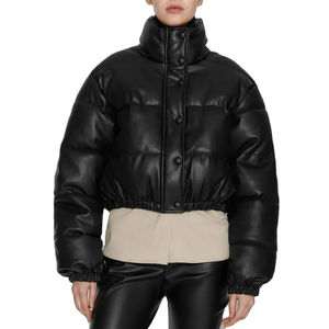 Women <b>Ladies</b> Fashion Classic Bubble Coats Furry <b>Crop</b> Top Custom Logo Bomber Puffer Cotton Coat for Women - Product Image 3