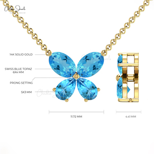 Moda mujer 2024 collar de Topacio Azul suizo Natural sólido 14K oro mariposa collar de piedras preciosas proveedor de joyería hecha a mano - Product Image 5