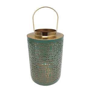 Linterna de hierro decorativa para el hogar Best Seller, color verde oscuro y dorado, tamaño estándar, portavelas hecho a mano - Product Image 1
