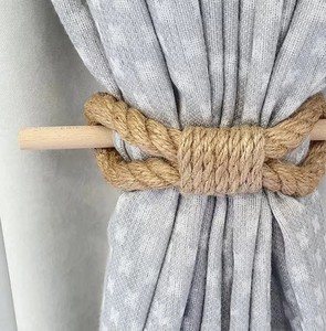Tie Backs Rustic Holdbacks for Drapes, Cotton Jute Rope with Wood Club, Natural Boho Decorative - Product Image 1