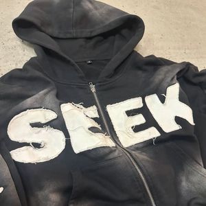 Bordado Patchwork Sudadera con capucha de los hombres de algodón desgastado personalizado bordado Zip Up Hoodies Zip Up hoodies hombres - Product Image 3