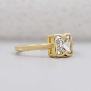N Letter Lab Grown Yellow Gold <b>Diamond</b> <b>Ring</b> Bezel Engagement <b>Ring</b> - Product Image 3