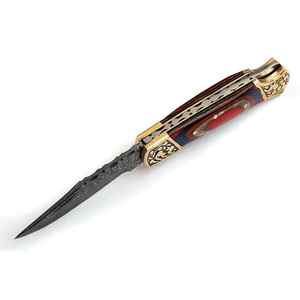 Couteau pliant de chasse en acier damas fait main couteau à lame fixe manche en bois avec gaine en cuir - Product Image 3