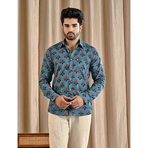 Chemise en coton à imprimé floral bleu marine pour homme, tissu popeline 100% tissé, manches longues, taille 6XL pour la saison d'automne - Product Image 6