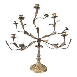 Luxury Art Deco Brass Flower Candelabra Antique Metal Grape Leaf <b>Tea</b> <b>Light</b> Holder Elegant 3-Socket Decorative Candle Stand - Product Image 2