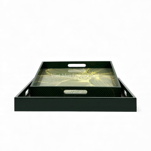 Plateau en laque à motifs floraux, fait à la main pour servir de la nourriture, la décoration de table et la décoration de la maison, fabriqué au Vietnam - Product Image 3