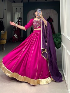 Lehenga choli Chanderi แท้ขอบด้วย zari Gota ทำงานด้วยเสื้อผู้ผลิตจาก surat - Product Image 3