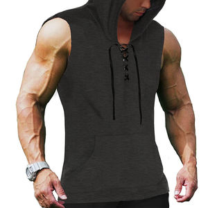 Wholesale <b>Men</b> Summer Custom Cotton Stringer Gym Vest High Quality Hooded Stylish Tank Top <b>Singlet</b> <b>Men</b> Hot Selling Red Tank Top - Product Image 6