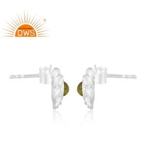 Latest Fine <b>Sterling</b> <b>Silver</b> Natural Peridot Gemstone Floral Design <b>Stud</b> Earring Jewelry For Women Gift For Her - Product Image 3