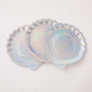 Seashell Paper <strong>Plates</strong> <strong>Mermaid</strong> <strong>Party</strong> Supplies Glitter Iridescent Disposable <strong>Plates</strong> for Wedding Bridal Shower <strong>Party</strong> Decorations - Product Image 1
