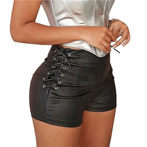 Shorts en cuir respirant pour femmes, couleur personnalisable, coupe-vent, écologique, taille élastique, vêtements de rue décontractés, logo personnalisé - Product Image 2