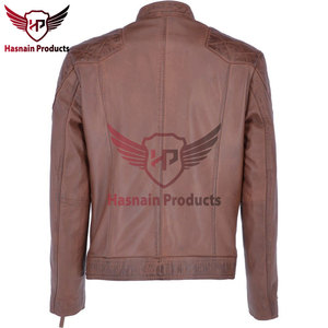 Chaqueta de cuero genuino para hombre, estilo Cafe Racer, color marrón vintage, chaqueta de motociclista con hombros acolchados, corte ajustado, con cremallera, prenda exterior. - Product Image 3