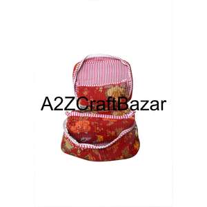 Handmade Quilted 100% Pure Cotton Cosmetic Organizer <b>Makeup</b> <b>Bag</b> Large Travel For Pouch Zipper Closure Multifunctional <b>Vanity</b> Set - Product Image 4