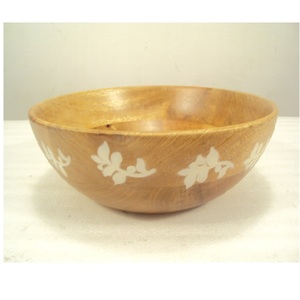 Acacia Wooden Bowl Leaf Carved Design Natural Finished Wood Salad Serving Bowl <b>Dinnerware</b> - Product Image 3