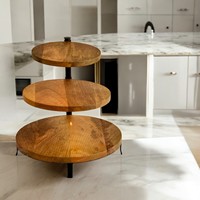 Support à gâteau en bois et métal fait à la main avec forme ovale et fini noir pour les événements Cupcake Dessert Servant