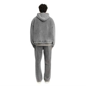 Initial Boxy Pull À Capuche Vintage Gris Surdimensionné Fit 500gsm Coton Manches Larges Recadrée Silhouette Haut De Gamme Streetwear - Product Image 4
