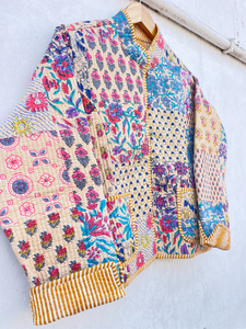 Blouson Bomber en Coton Patchwork Fait Main Indien, Vintage, Pêche, Nouveau Style, Réversible, Femme, Automne, Hiver, Été, Gonflé - Product Image 5
