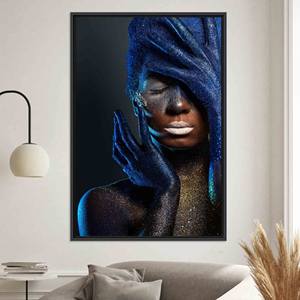 Elegant African Woman Glass Wall Art: Contemporary Printed <b>Canvas</b> Design,BLACK <b>FRAMED</b> <b>CANVAS</b> - Product Image 1