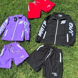 Venta caliente parche bordado chaqueta y chándal corto logotipo personalizado Color Block Zip up Windbreaker Sweatsuit para hombres - Product Image 2