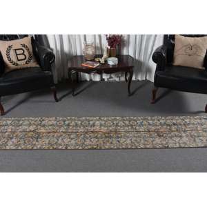 Alfombra Vintage Estilo Runner de 1.6x8.9 pies, Alfombra Turca de Lana con Camuflaje Azul - Product Image 2