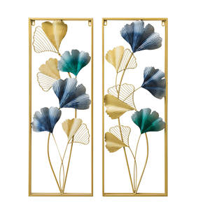 งานศิลปะติดผนังรูปใบแปะก๊วยสีทองหรูหราทันสมัย ขนาดใหญ่ 3 มิติ ทำจากเหล็ก ประดับตกแต่งผนังสำหรับห้องนั่งเล่น โรงแรม และบ้าน - Product Image 4