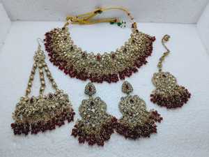 Ensemble de collier en mehndi avec maang tikka et pasa, bijoux de mariée, collier traditionnel indien pour les mariages, les occasions festives - Product Image 2