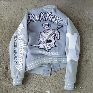 Chaqueta Varsity de Cuero con Cierre, Chaqueta Bomber con Logotipo Bordado Personalizado para Hombre - Product Image 1